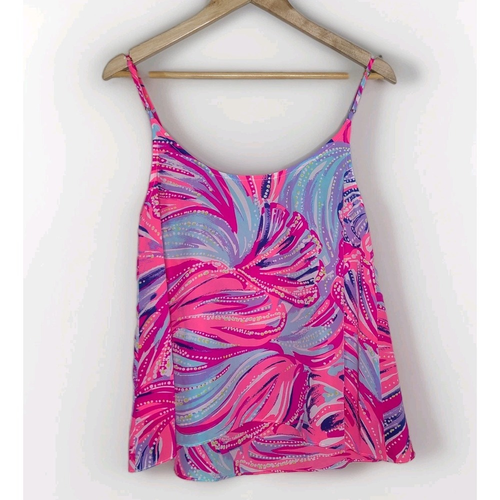 Lilly Pulitzer Graycee Oh My Guava Pink Multicolor 100% Silk Cami Top Size M - Picture 4 of 7
